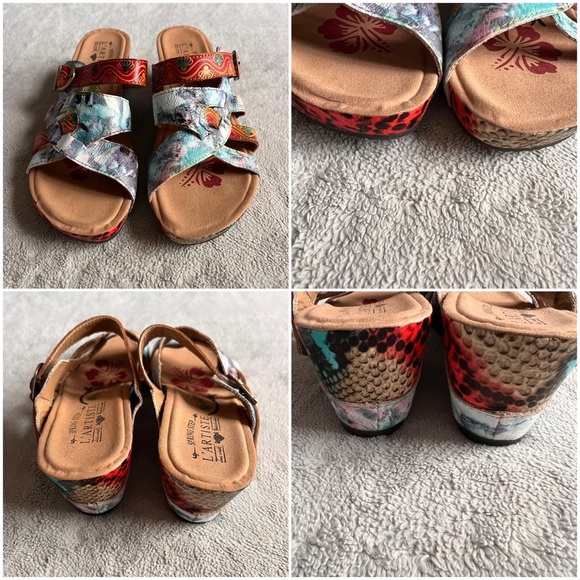 Spring Step L'artiste Baocire Artsy Strappy Wedge Slide Leather Sandals Camel - Picture 10 of 12